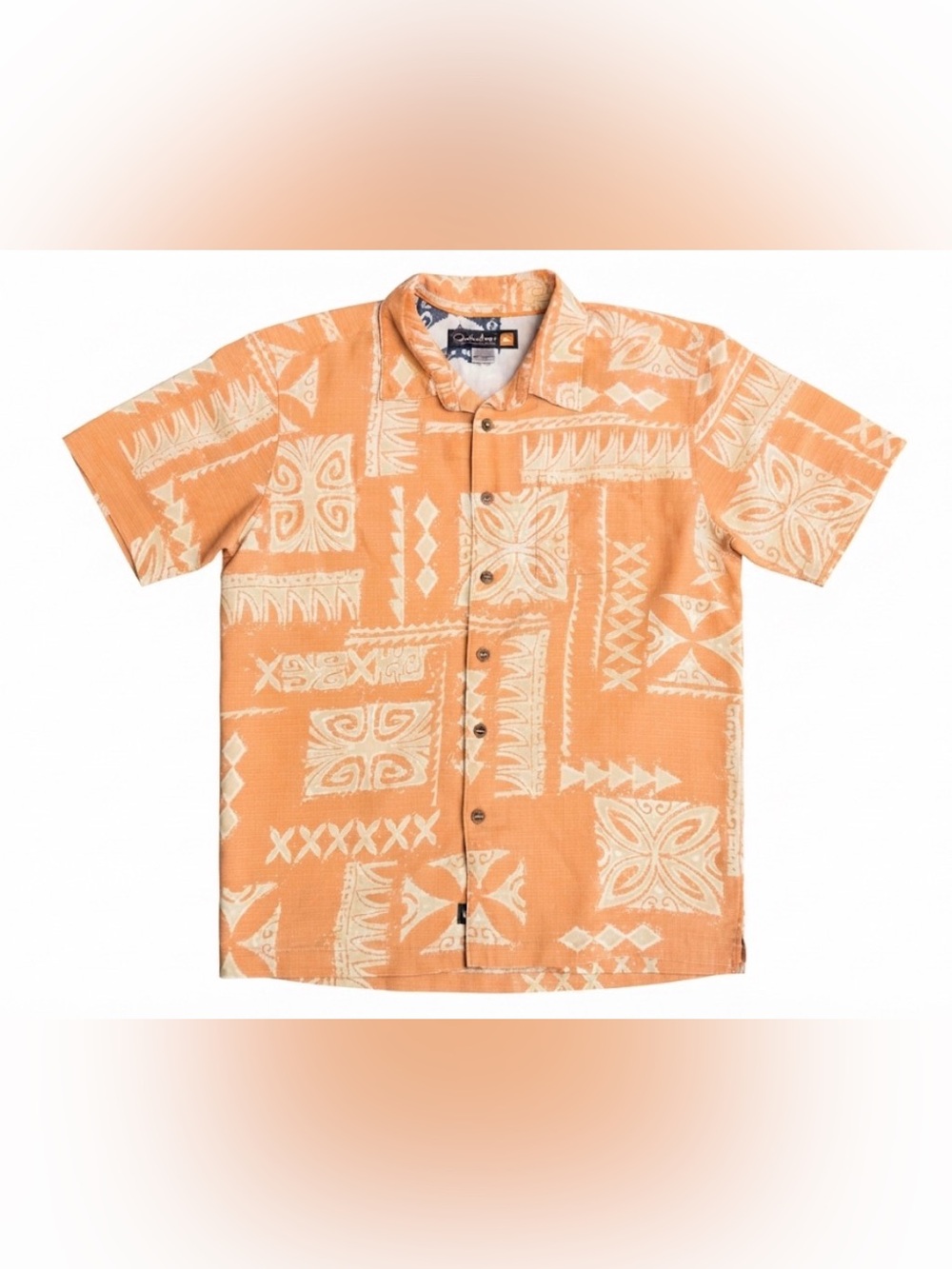 Quiksilver Waterman Collection Shirt Mens M Orange Tribal Print Rayon Blend